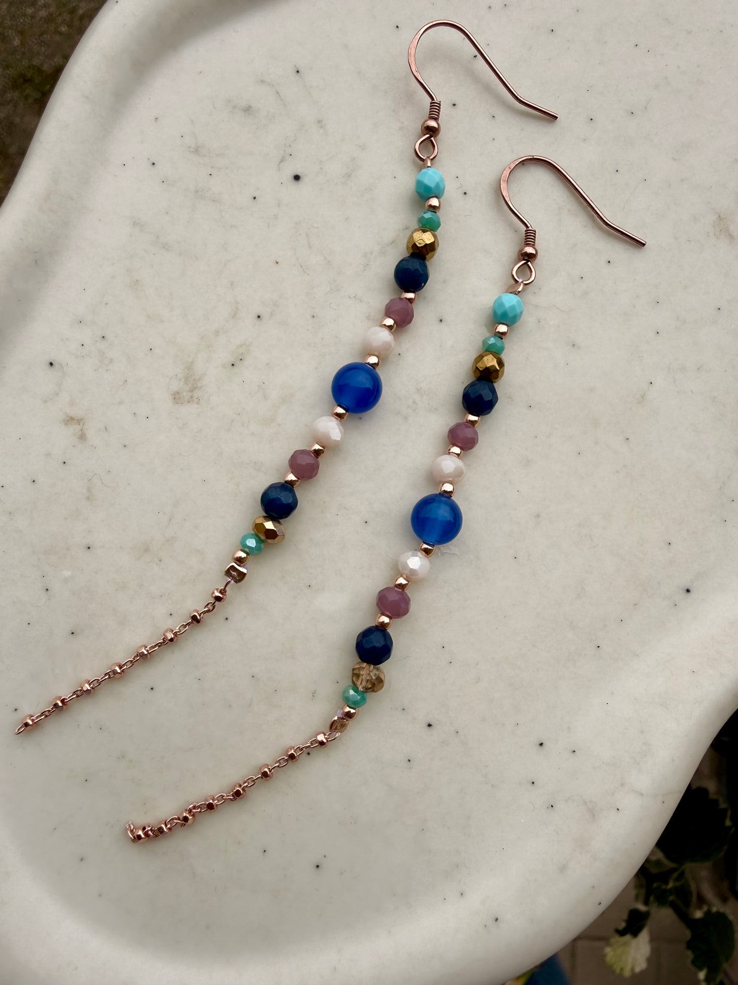 COPPIA ORECCHINI PENDENTI CON PIETRE DURE IN ARGENTO 925 ROSÉ