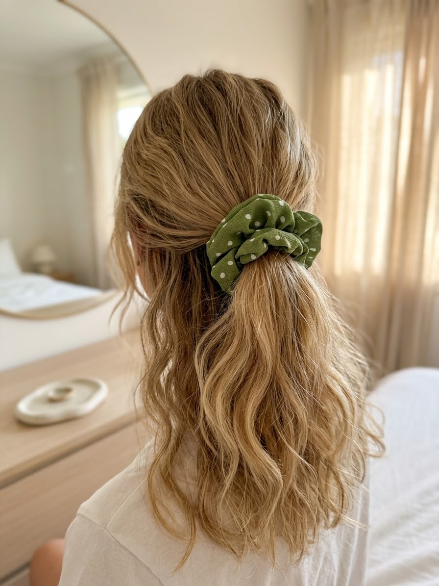 SCRUNCHIE VERDE OLIVA A POIS