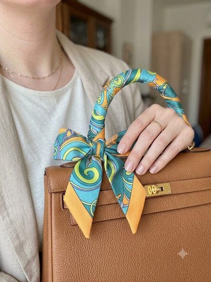 BANDANA FOULARD CON FIORE VERDE OTTANIO-ARANCIONE-BLU