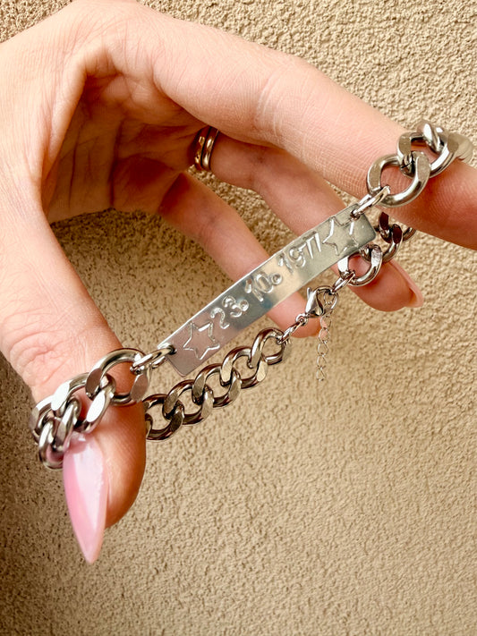 BRACCIALE CATENA ACCIAIO GROUMETTE DIAMANTATA 11x9mm CON TARGHETTA INCISA A MANO