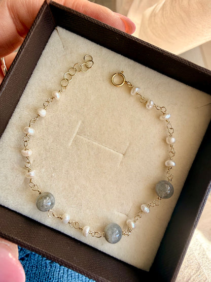 BRACCIALE MICRO PERLE E PIETRE LABRADORITE