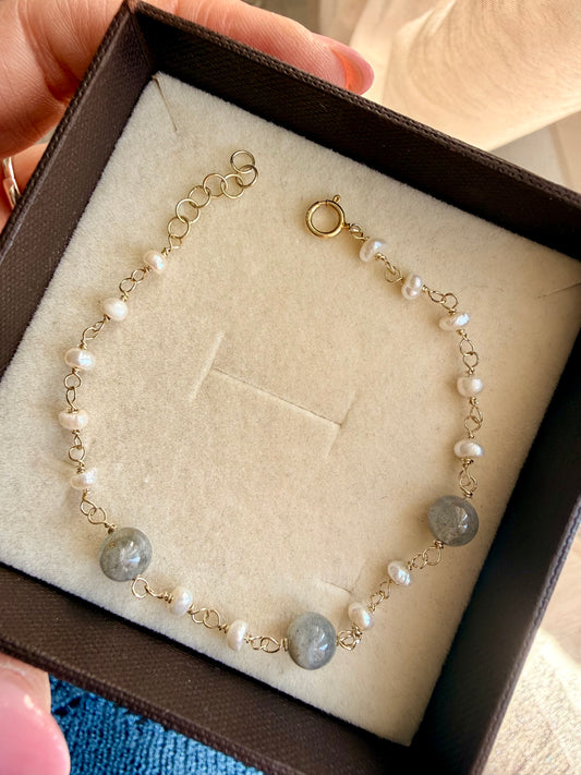 BRACCIALE MICRO PERLE E PIETRE LABRADORITE