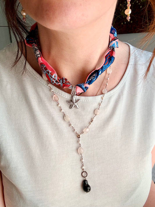 FOULARD GIOIELLO CON MOTIVO ROSSO-ROSA-BLU E STELLA MARINA