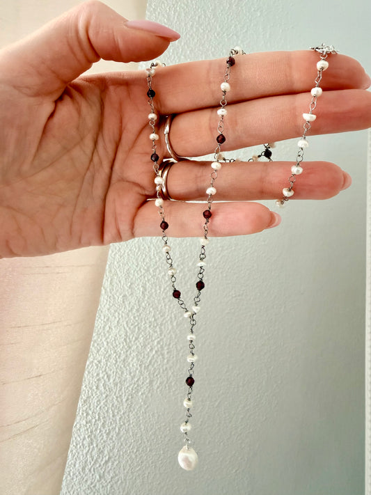 COLLANA ROSARIO RADO PERLE E GRANATO