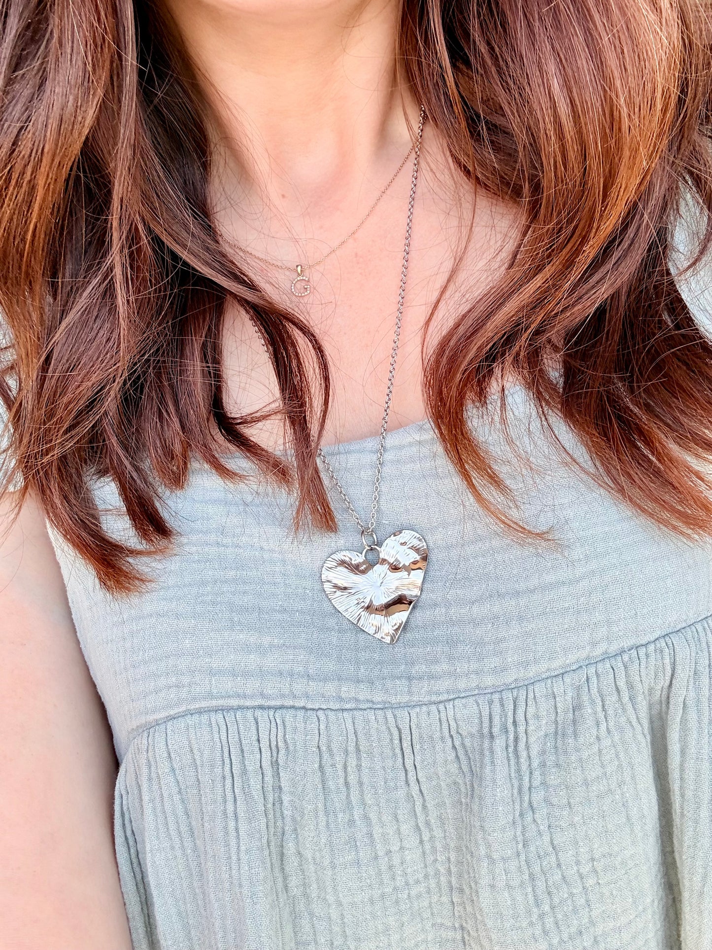 COLLANA CATENA FORZATINA CON CUORE BATTUTO ACCIAIO