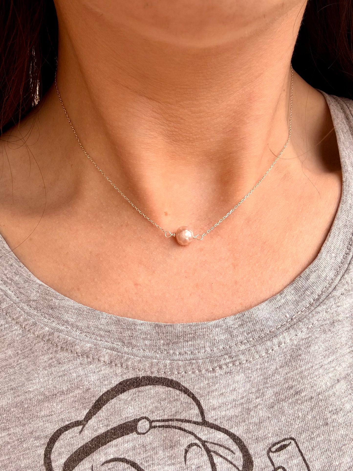 COLLANA CATENA FORZATINA CON PERLA ROSA DA 0,5mm IN LINEA