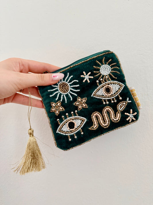 POCHETTE MISTICO VERDE SCURO-BIANCO-PESCA-ORO