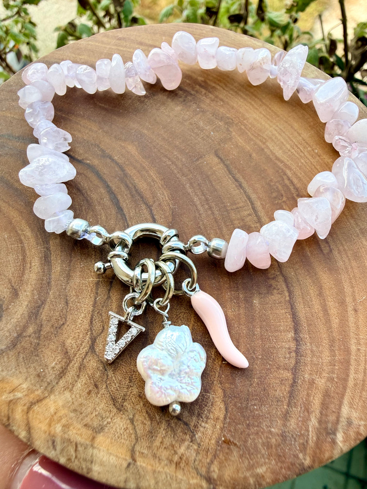 BRACCIALE QUARZO ROSA PERSONALIZZATO