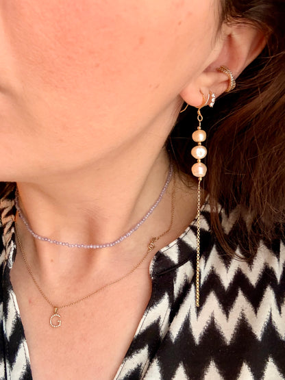 COPPIA ORECCHINI IN ARGENTO 925 DORATO CON PERLE ROSA
