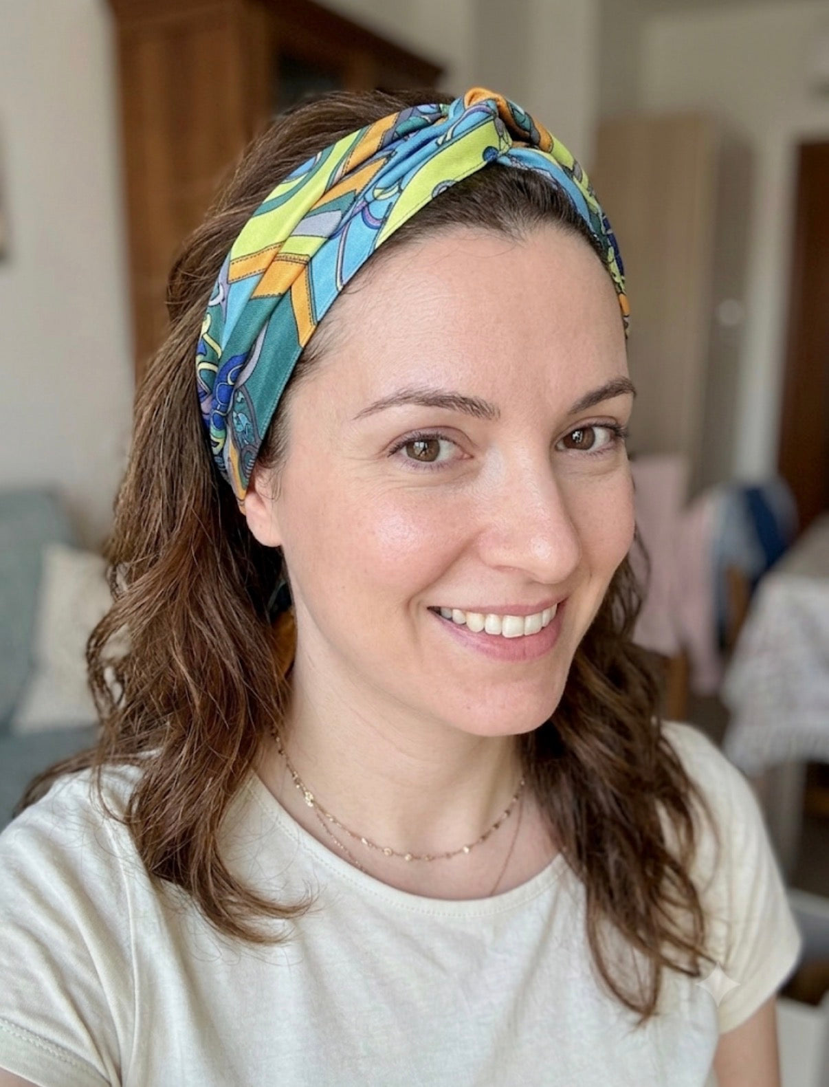 BANDANA FOULARD CON FIORE VERDE OTTANIO-ARANCIONE-BLU