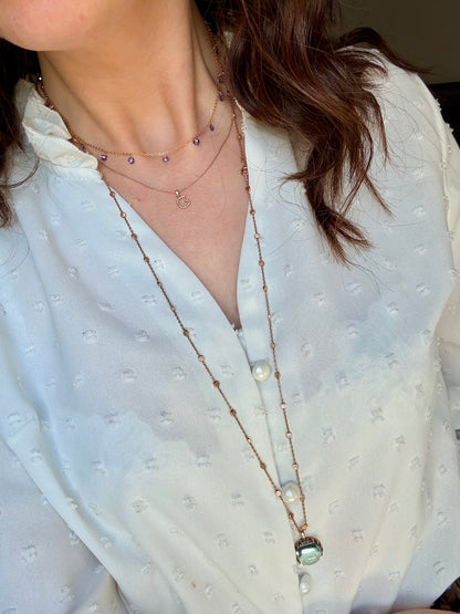 COLLANA CATENA FORZATINA CON ZIRCONI LILLA PENDENTI
