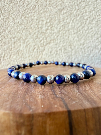 BRACCIALE UOMO IN OCCHIO DI TIGRE BLU ED EMATITE