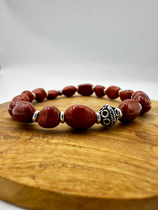 BRACCIALE ELASTICO DIASPRO E ARGENTO INVECCHIATO