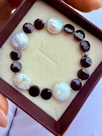 BRACCIALE PIETRE NATURALI ALTERNATE DA PERLE KESHI E PEPITE ARGENTO