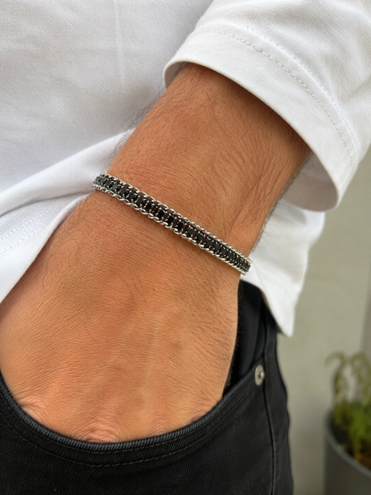 BRACCIALE TENNIS UOMO IN ACCIAIO CON CATENA GROUMETTE E ZIRCONI NERI
