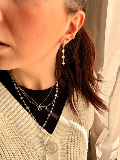 COPPIA ORECCHINI CERCHIETTO ZIRCONI E PERLE PENDENTI