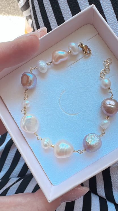 BRACCIALE ROSARIO MIX PERLE BIANCHE, ROSA E VIOLA