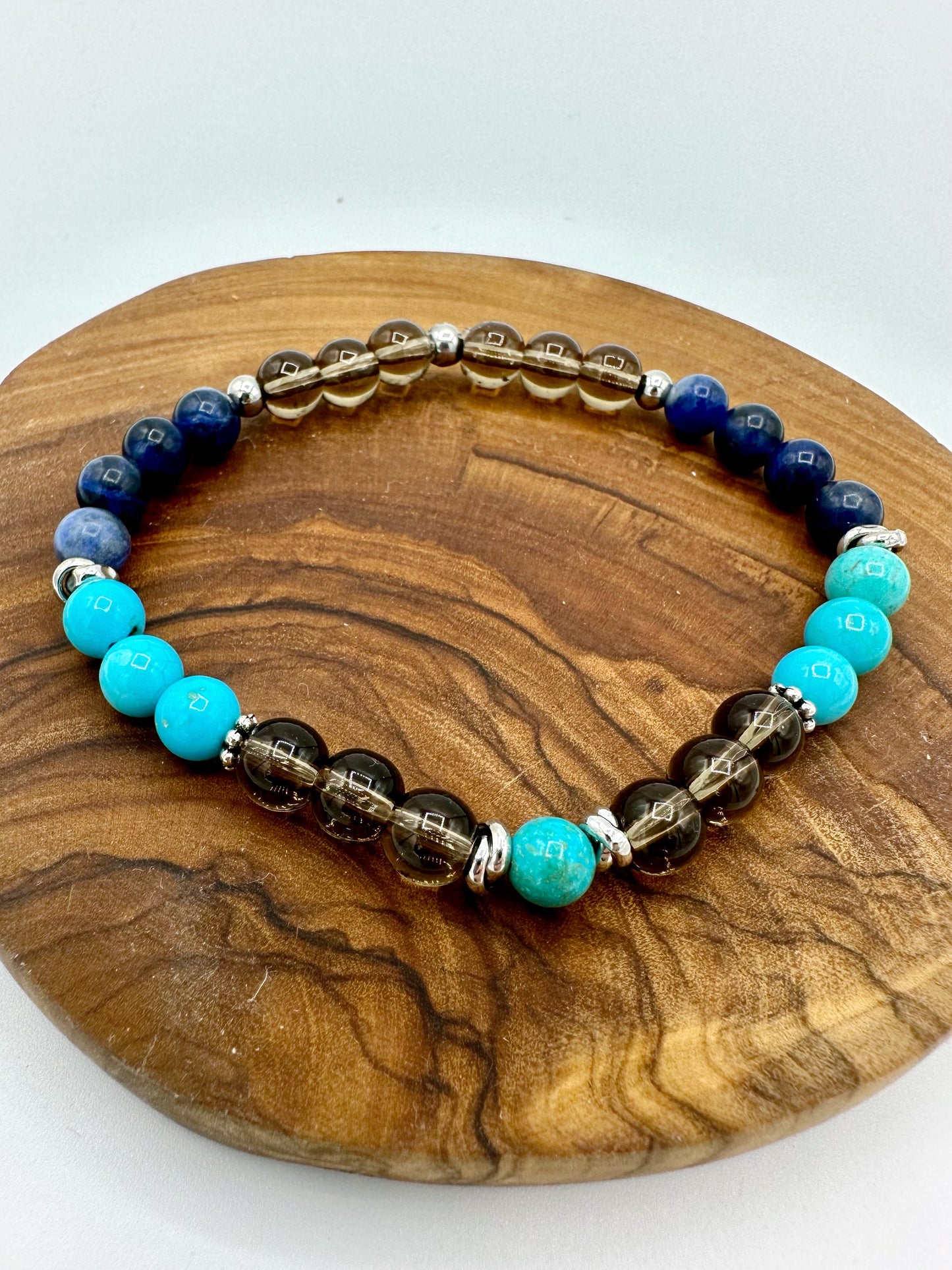 BRACCIALE UOMO CON AULITE TURCHESE, QUARZO FUMÈ E SODALITE