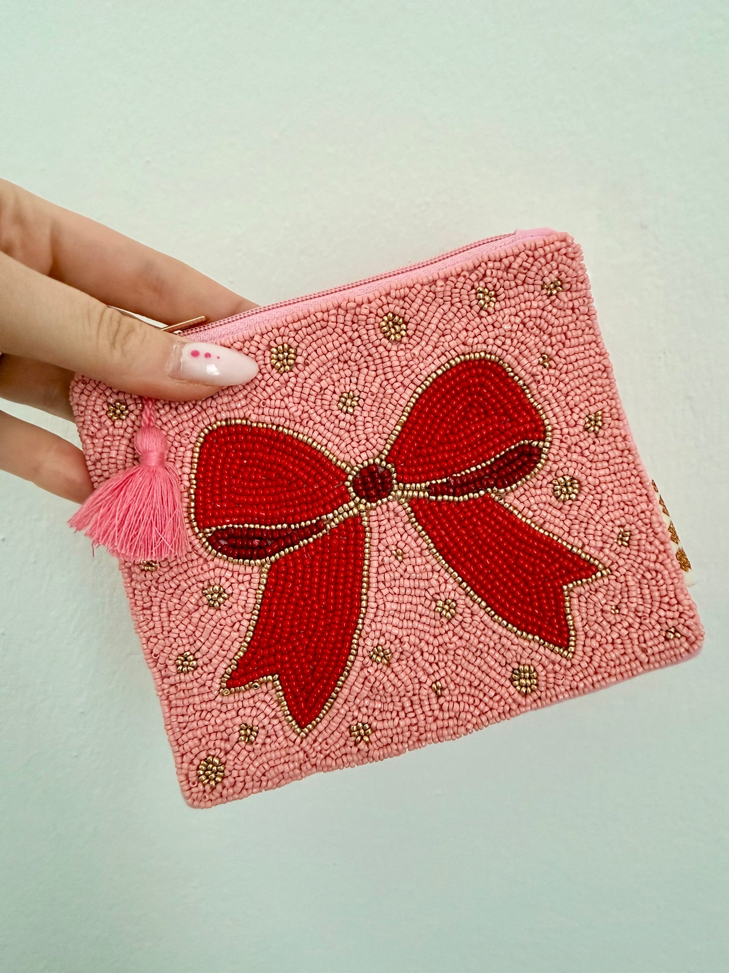 POCHETTE FIOCCO ROSA CHIARO-ROSSO-ORO