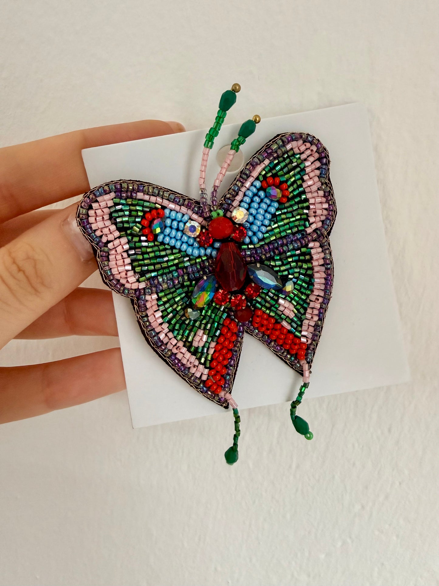 SPILLA FARFALLA ROSSO-VERDE-ROSA