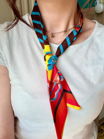 BANDANA FOULARD CON CINTURE ROSSO-MARRONE-BLU