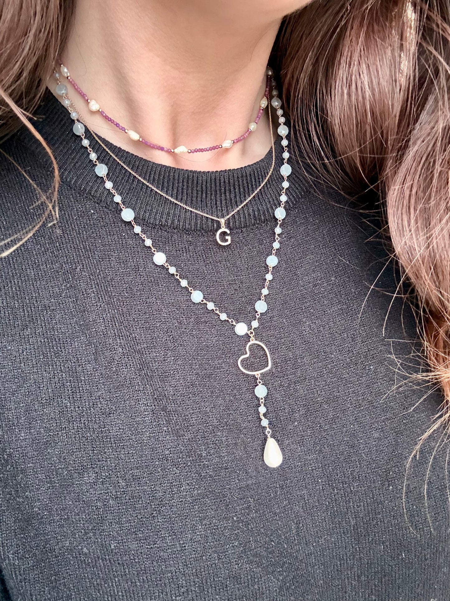 COLLANA LEPIDOLITE ALTERNATA DA PERLE E PEPITE ARGENTO ROSÉ