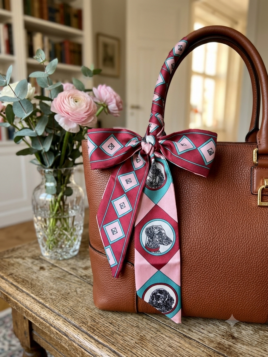 BANDANA FOULARD CON CANI ROSSO BORDEAUX-ROSA CHIARO-BLU TURCHESE