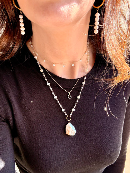 COLLANA CHOKER CATENA FORZATINA CON ZIRCONI BIANCHI PENDENTI