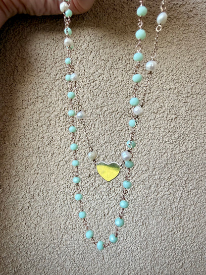 COLLANA ROSARIO CON CRISTALLI VERDE ACQUA