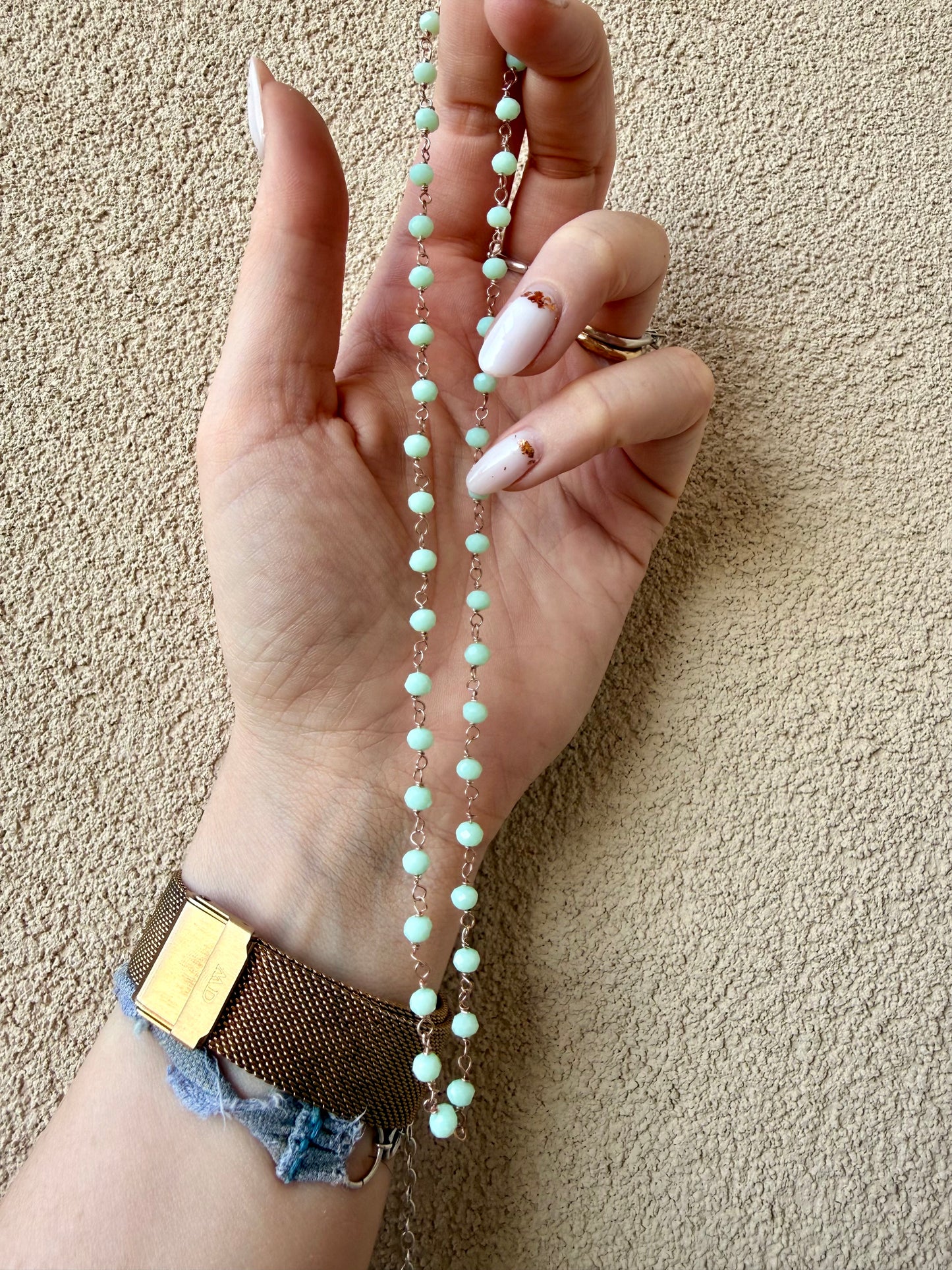 COLLANA ROSARIO CON CRISTALLI VERDE ACQUA