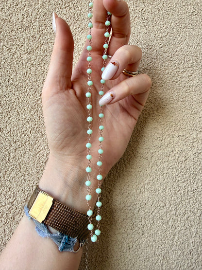 COLLANA ROSARIO CON CRISTALLI VERDE ACQUA