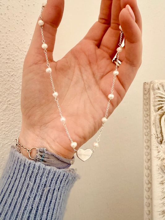 COLLANA RADO PERLE BIANCHE CON CUORE IN LINEA