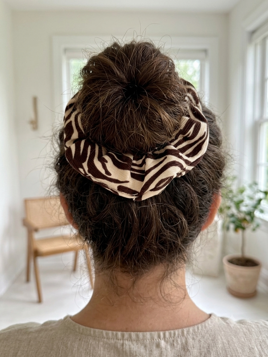 SCRUNCHIE CON STAMPA ZEBRA BIANCO CASHMERE-MARRONE