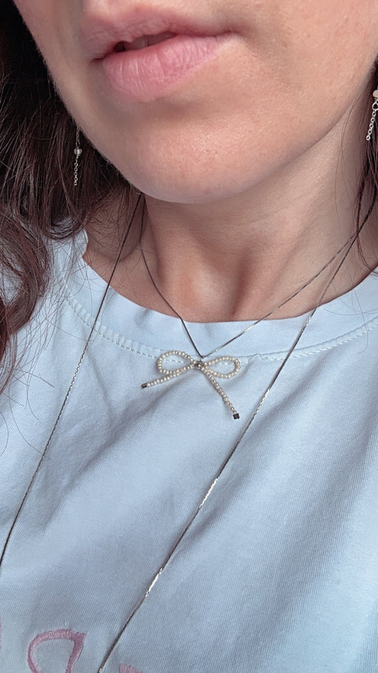 COLLANA CATENA VENEZIANA CON FIOCCO DI PERLE BIANCHE