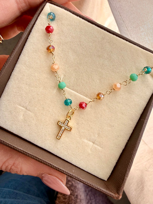 COLLANA CRISTALLI CON PENDENTE DI ZIRCONI BIANCHI