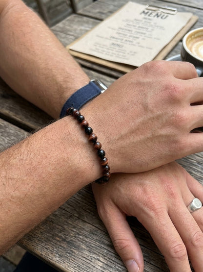 BRACCIALE OCCHIO DI TIGRE ROSSO & OSSIDIANA