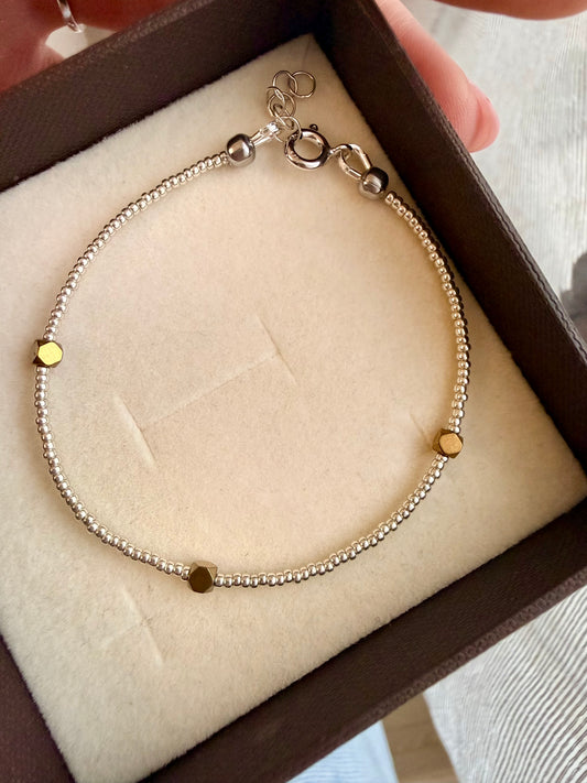 BRACCIALE RONDELLE ARGENTO CON 3 PEPITE EMATITE ORO