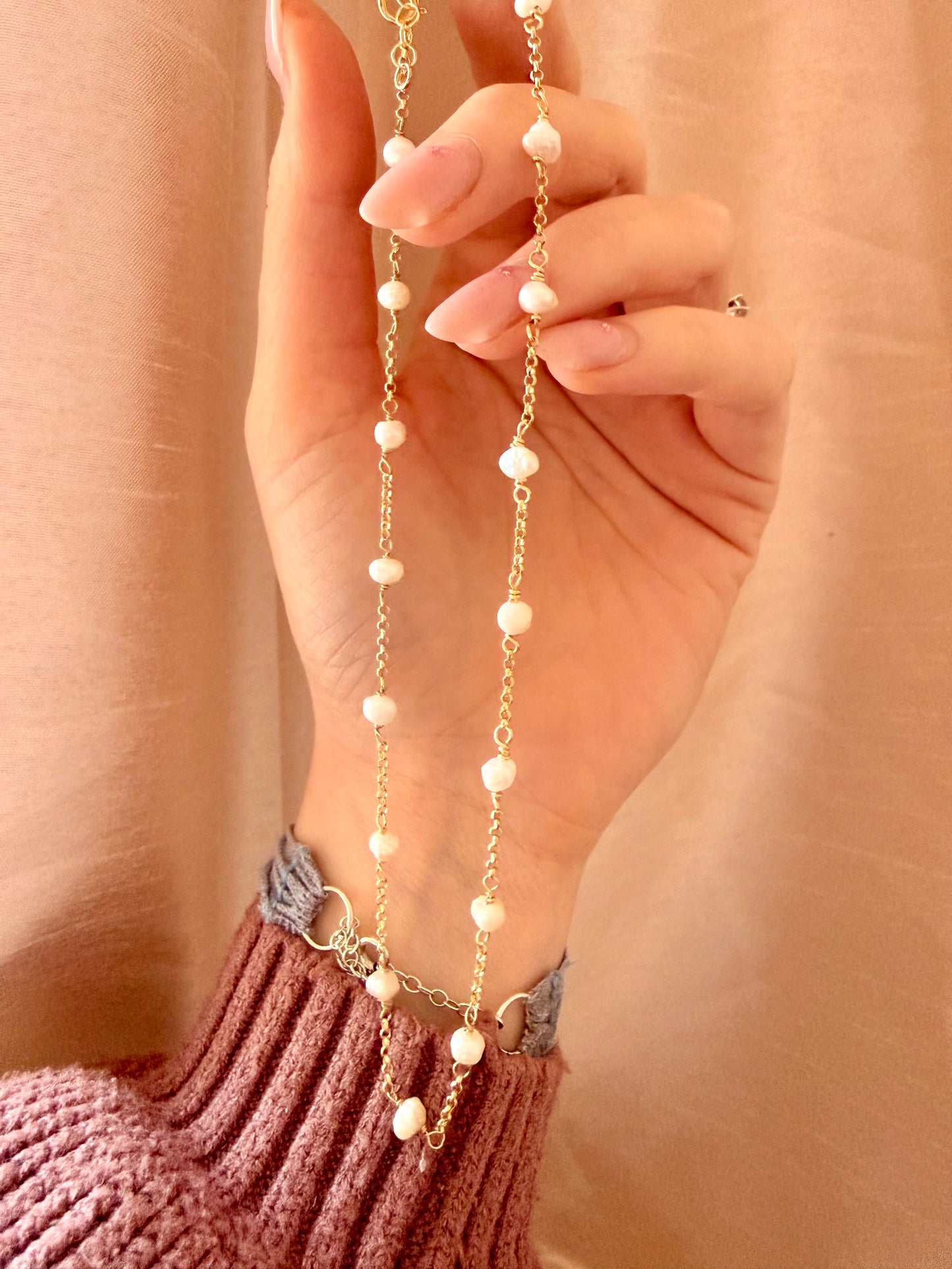 COLLANA CATENA ROLÓ ALTERNATA DA PERLE BIANCHE