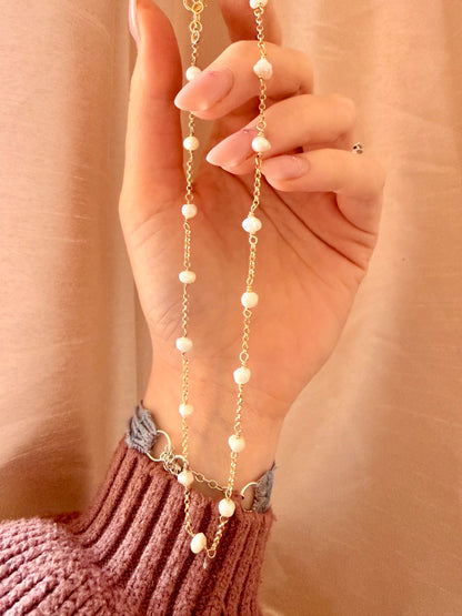 COLLANA CATENA ROLÓ ALTERNATA DA PERLE BIANCHE