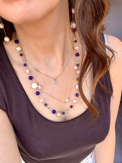 COLLANA PERLE BAROCCHE E MONETA E PIETRE NEI TONI DEL BLU