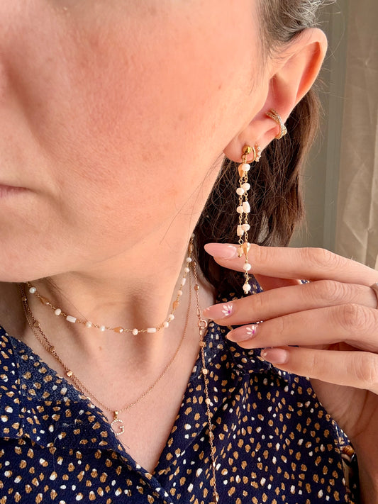 ORECCHINI CASCATA CON PIETRE SINTETICHE BEIGE/PANNA