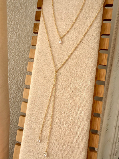 COLLANA UNICA DUE FILI SOTTILE CON CATENA ROLÓ E MICROZIRCONI ARGENTO PLACCATO ORO GIALLO