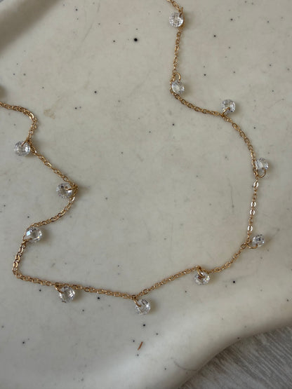 COLLANA CHOKER CATENA FORZATINA CON ZIRCONI BIANCHI PENDENTI