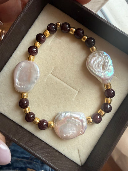 BRACCIALE PIETRE NATURALI ALTERNATE DA PERLE KESHI E PEPITE