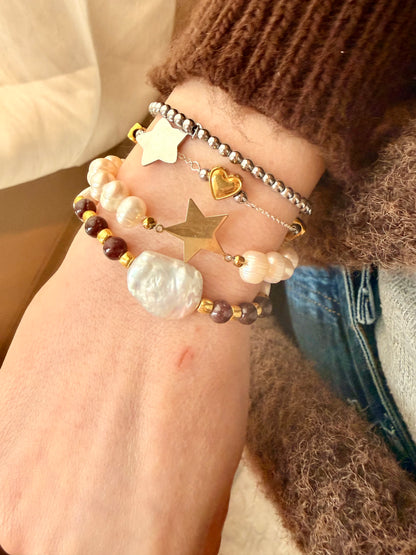 BRACCIALE PIETRE NATURALI ALTERNATE DA PERLE KESHI E PEPITE