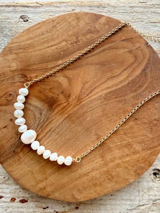 COLLANA CATENA ROLÓ E MEZZA LUNA DI PERLE