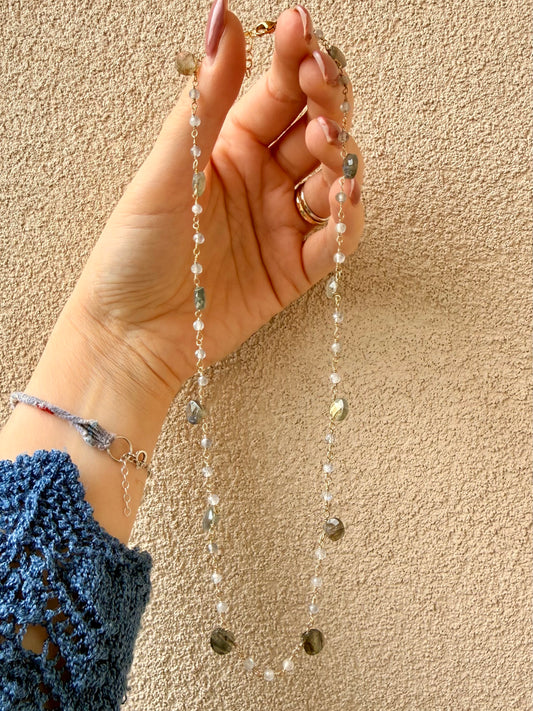 COLLANA ARTIGIANALE IN ARGENTO DORATO CON PIETRE NATURALI DI LABRADORITE
