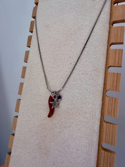 COLLANA PORTAFORTUNA CATENA SERPENTINA CM 45 CON CORNETTO + CRISTALLO + SIMBOLO EMOZIONALE