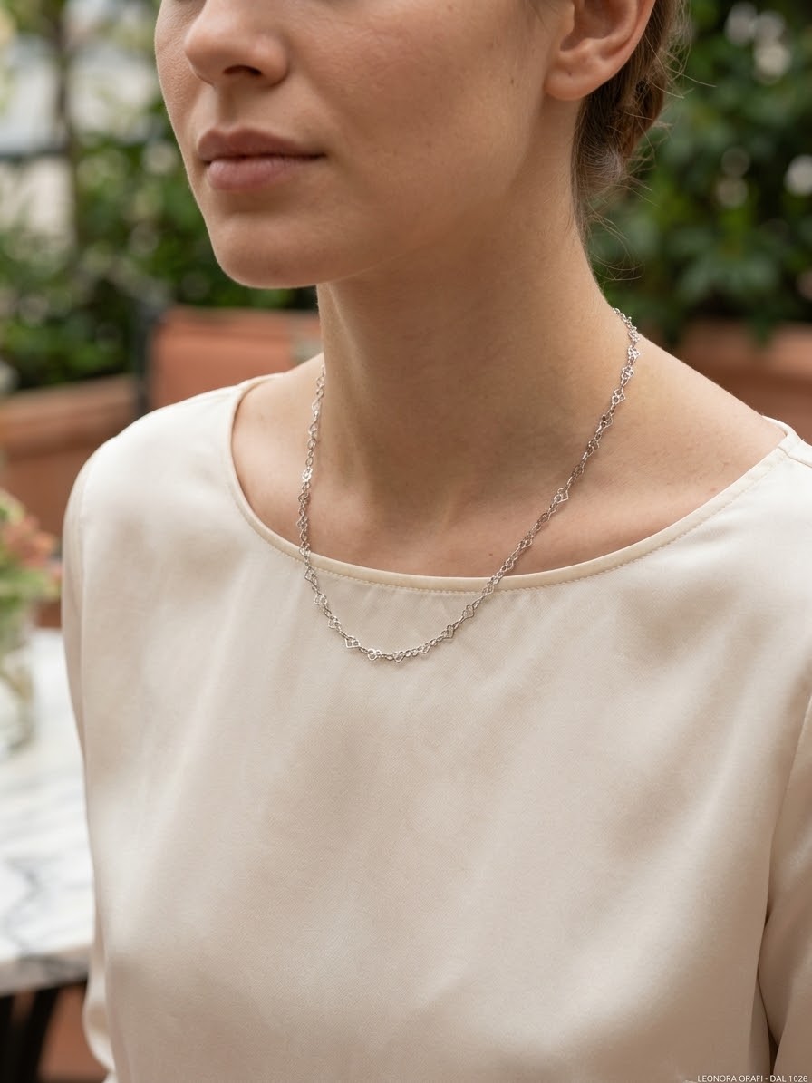 COLLANA MAGLIA CUORICINI LAVORATI IN ARGENTO 925