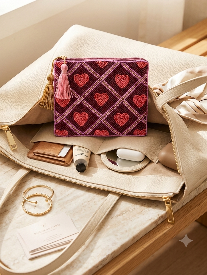 POCHETTE CUORI ROSA-LILLA-ROSSO CORALLO-ORO